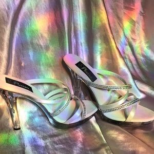 Pleasers size 10 ivory rhinestone platform studded stiletto clear heels new